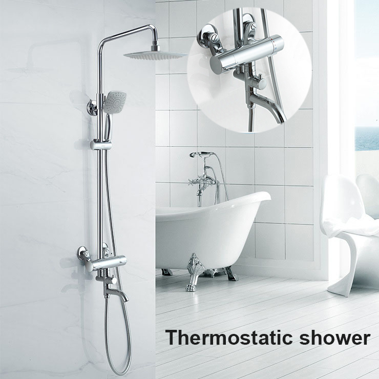 Free shipping Luxury High Quality Bathroom Chrome Rain Shower Set, Thermostatic Mixer Shower Set, Wall Mounted JM-625L