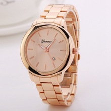 Geneva men s fashion rose gold diamond gold watch business strip three eye quartz watch