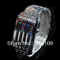 Nueva moda hombres mujeres barras impresionante LED reloj futurista azul pantalla regalo S