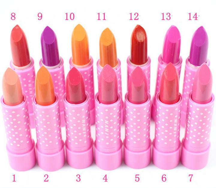 14 colors korean ladies Moisturizing women multicolor dazzle lipstick 2015 new Cute Pink Dot make up