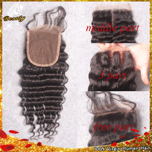 Unprocessed Peruvian Deep Wave With Closure Virgin Human Hair Weave With Closure 3 Hair Bundles With