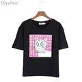 Qlychee Harajuku Summer Black Women T shirt Sailor Moon Luna Cat Print Short Sleeve Tee Top