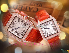 Envío gratis! 2014 hombres mujeres reloj conocido de lujo amantes de moda marca cristal de cuarzo correa de piel dress watch ( 5 colors