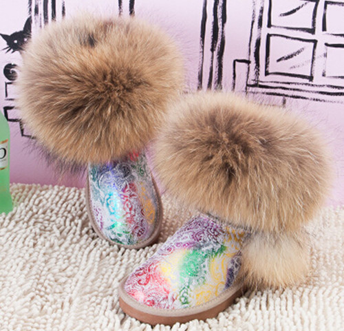 Muleshoe cattle fur one piece oversized fox fur snow boots knee high cow muscle boots outsole