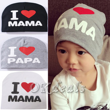 Cute Warm I LOVE MAMA/PAPA Knitted Cotton Beanie Cap for Baby Boy and Girls LOVE