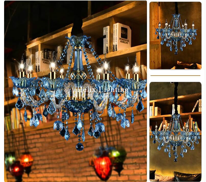 Description Picture 3 of itemModern E14 European Blue Clear Crystal Chandelier Lighting Blue Crystal Chandelier For Bedroom Dinning Room Lounge Light