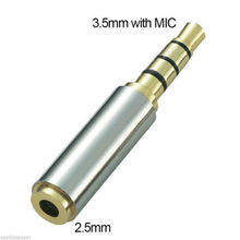 Gold 3 5mm Male to 2 5mm Female Stereo Audio Headphone MIC Adapter Converter