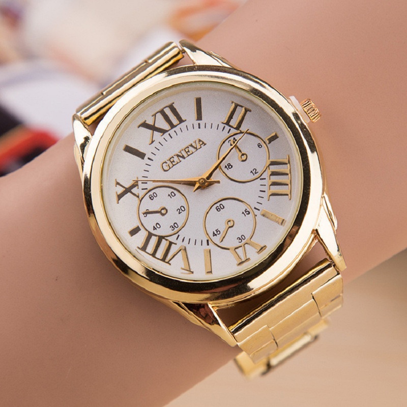 2016 Brand 3 Eyes Gold Geneva Casual Quartz Watch Women Stainless Steel Dress Watches Relogio Feminino Ladies Clock female watch