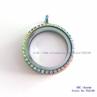 Wholesale Colorful round Magnetic rhinestone Floating Glass Lockets Floating Copy Stainless Steel Lockets Pendants with Crystals