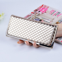 Wallets Women Purses Brands High Quality Fashion Grid Pattern Long Style Female Wallet Bright Leather Coin Phone Pocket