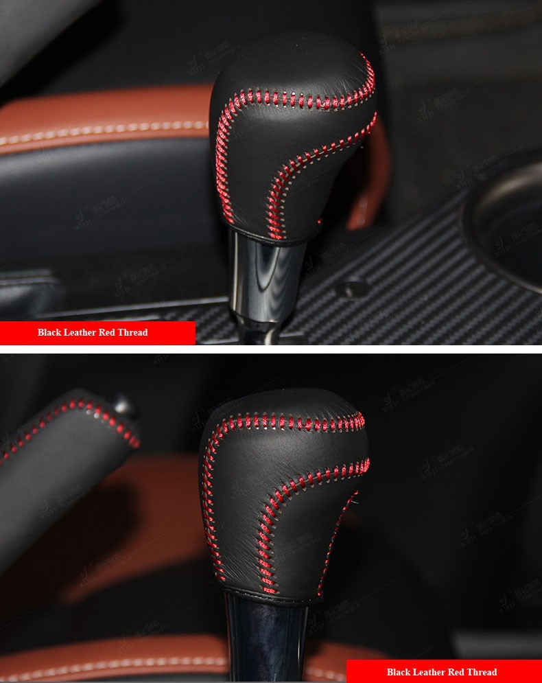 for Toyota 2012 Camry 2013 RAV4 Leather Gear Shift Knob Cover Red Thread