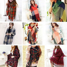 Women Wool Tassels Plaid Pashmina Tartan Warm Winter Neck Soft Scarf Shawl Wrap