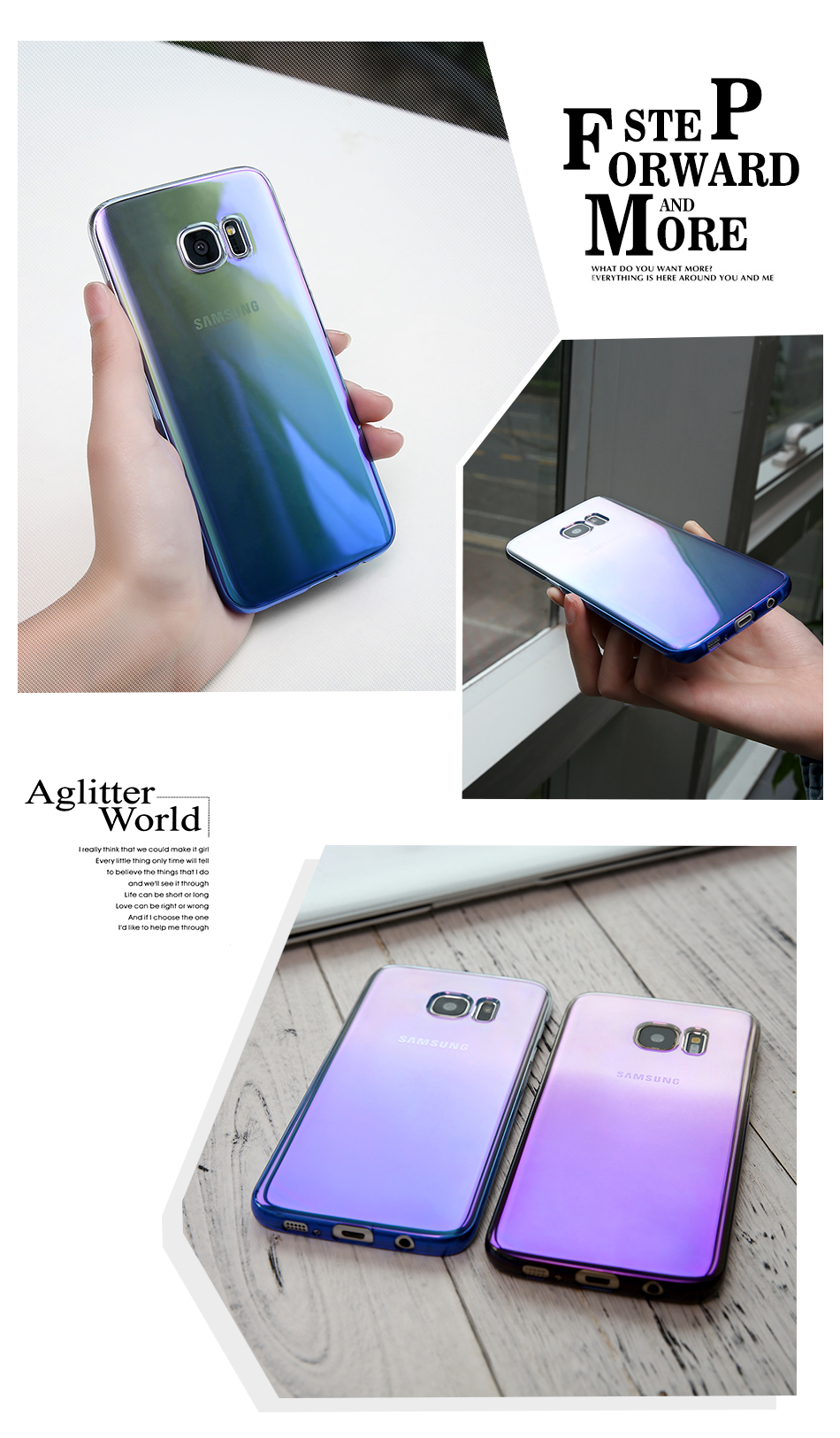 FLOVEME Cool Blue Ray Plastic Case For Smausng Galaxy S7  S7 Edge  S8  S8 Edge  S6  S6 Edge Gradient Color Plated Cover (10)