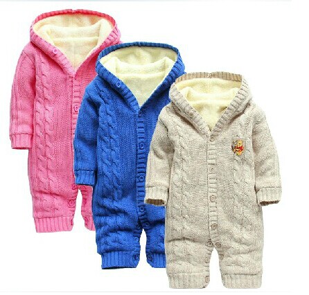 Newborn Baby Winter Rompers Knitted Baby Boy Cartoon Warm Clothes For Girl Infant Baby Plush Rompers Clothing 0-1 Age
