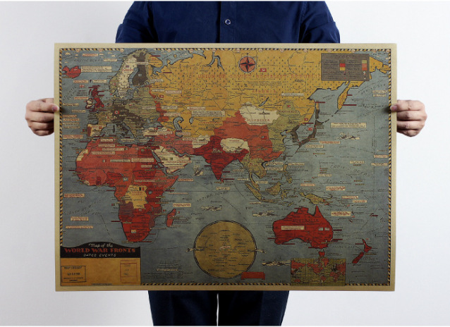 Nostalgia kraft paper poster map of the world Vintage paper Wall movie Poster 51*36 CM wall sticker 0816