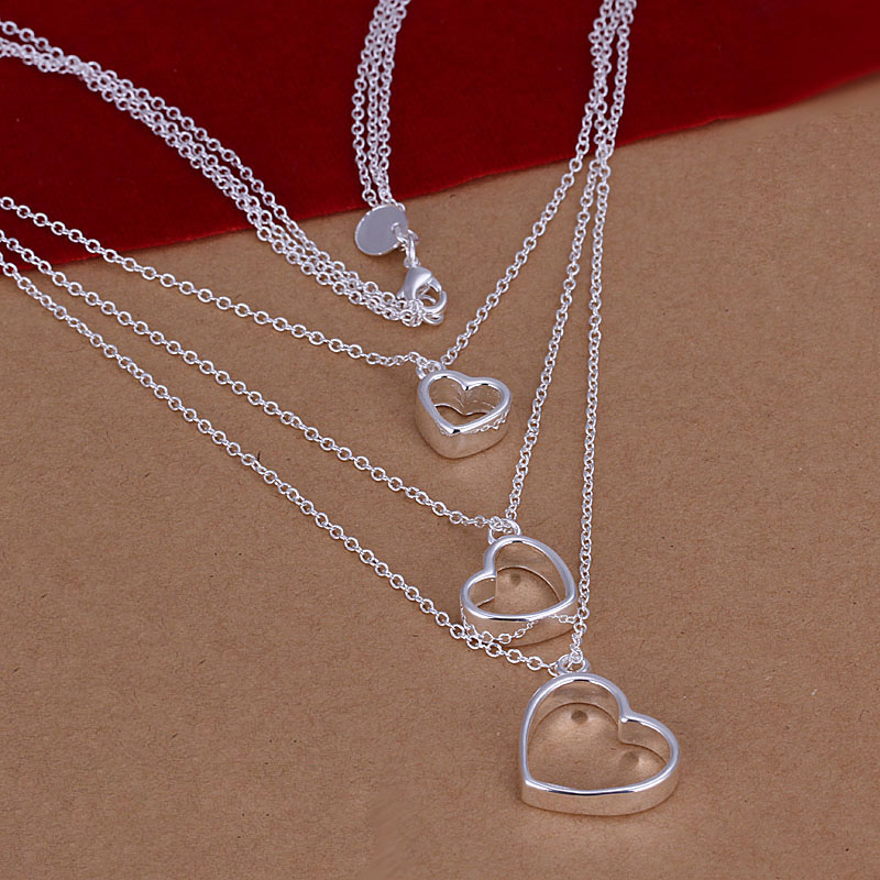 factory price top quality silver plated jewelry necklace fashion cute necklace heart pendant Free shipping SMTN038