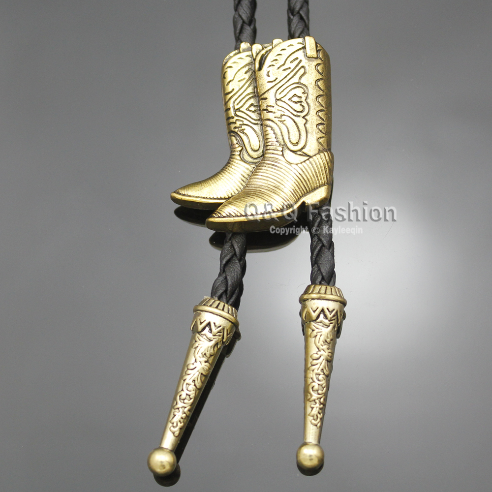 Cowboy Boots Rodeo Country Western Leather Bolo Bola Tie Line Dance Neck Tie Jewelry Free Shipping