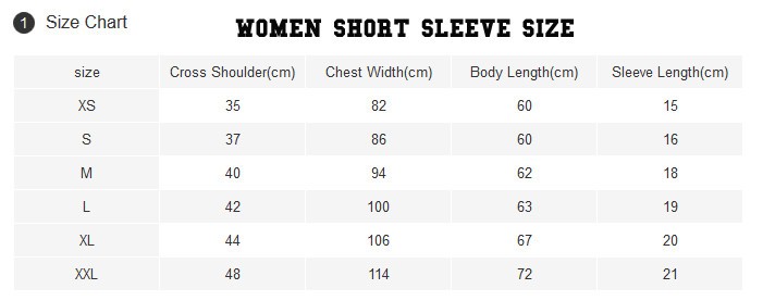 women t shirt sizing