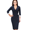 New Arrival 2016 Womens Sexy V Neck Collar Wrapped Belted Bow Striped Party Office Work Business