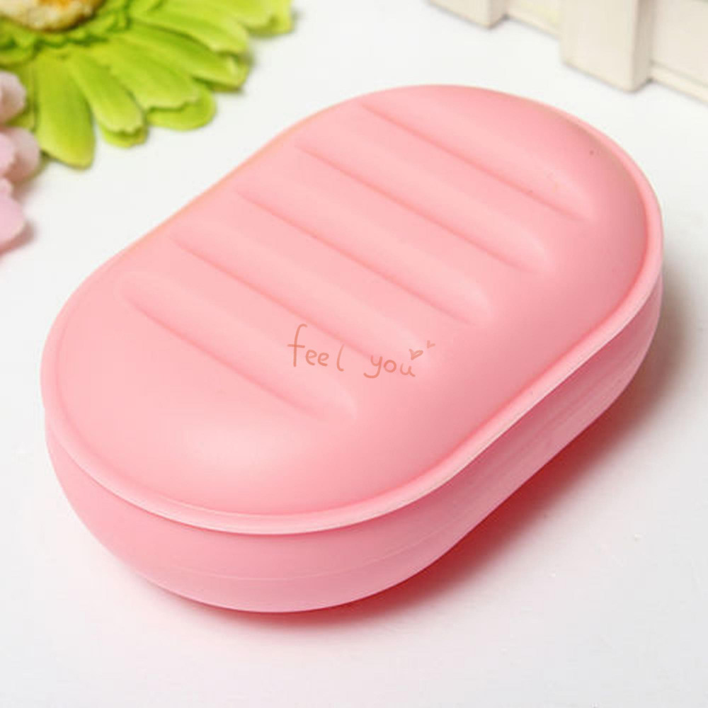 Pink Plastic Storage Box Soap Holder Non Slip Soap Dish Box Portable 