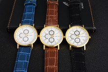 2015 new men costly quartz watches fashion leisure business men s watch leather strap brand sports