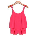 New Design 2016 Spring Summer Casual women Shirts Sleeveless Spaghetti Strap Sexy Chiffon ladies Blouses Vest