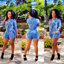 family matching outfits Siamese trousers High-grade summer jumpsuits Denim color casual plus size pants Split Women