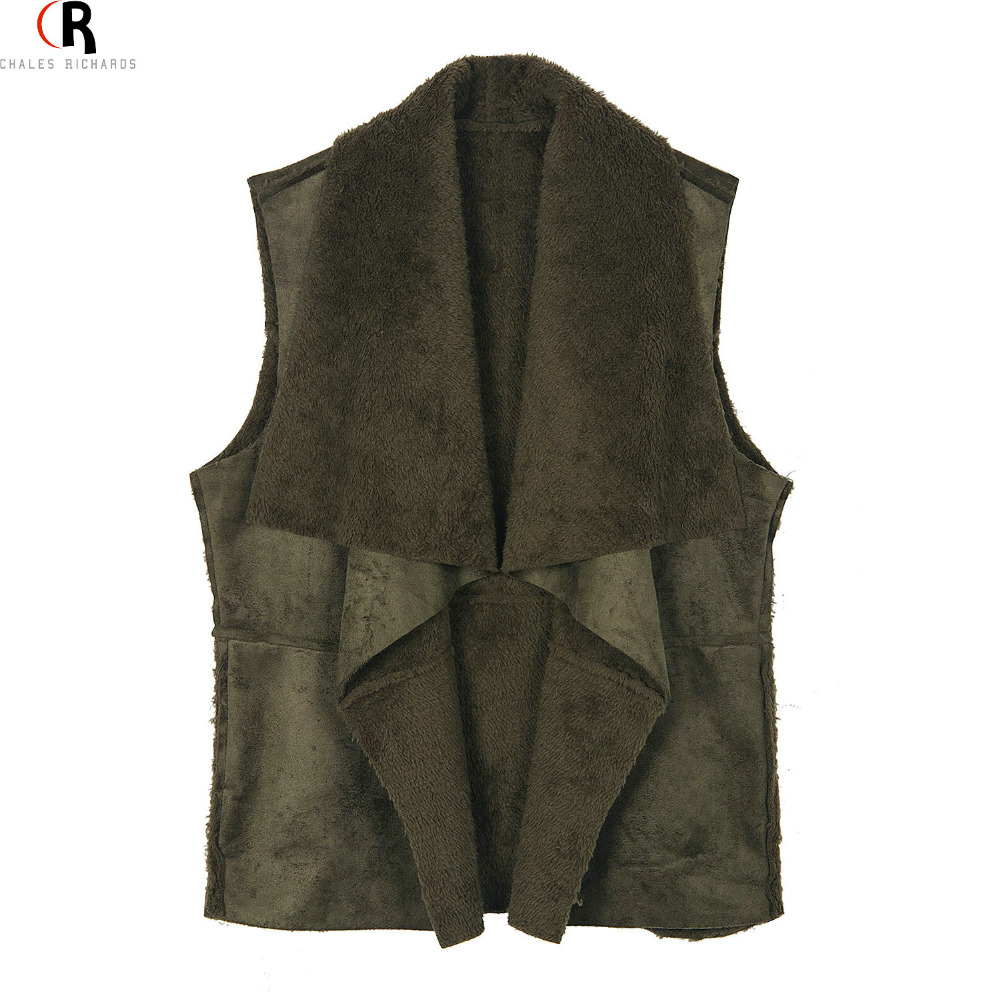 CHOIES Faux Suede Leather Fleeced Fall Waistcoat 2016 Women Loose