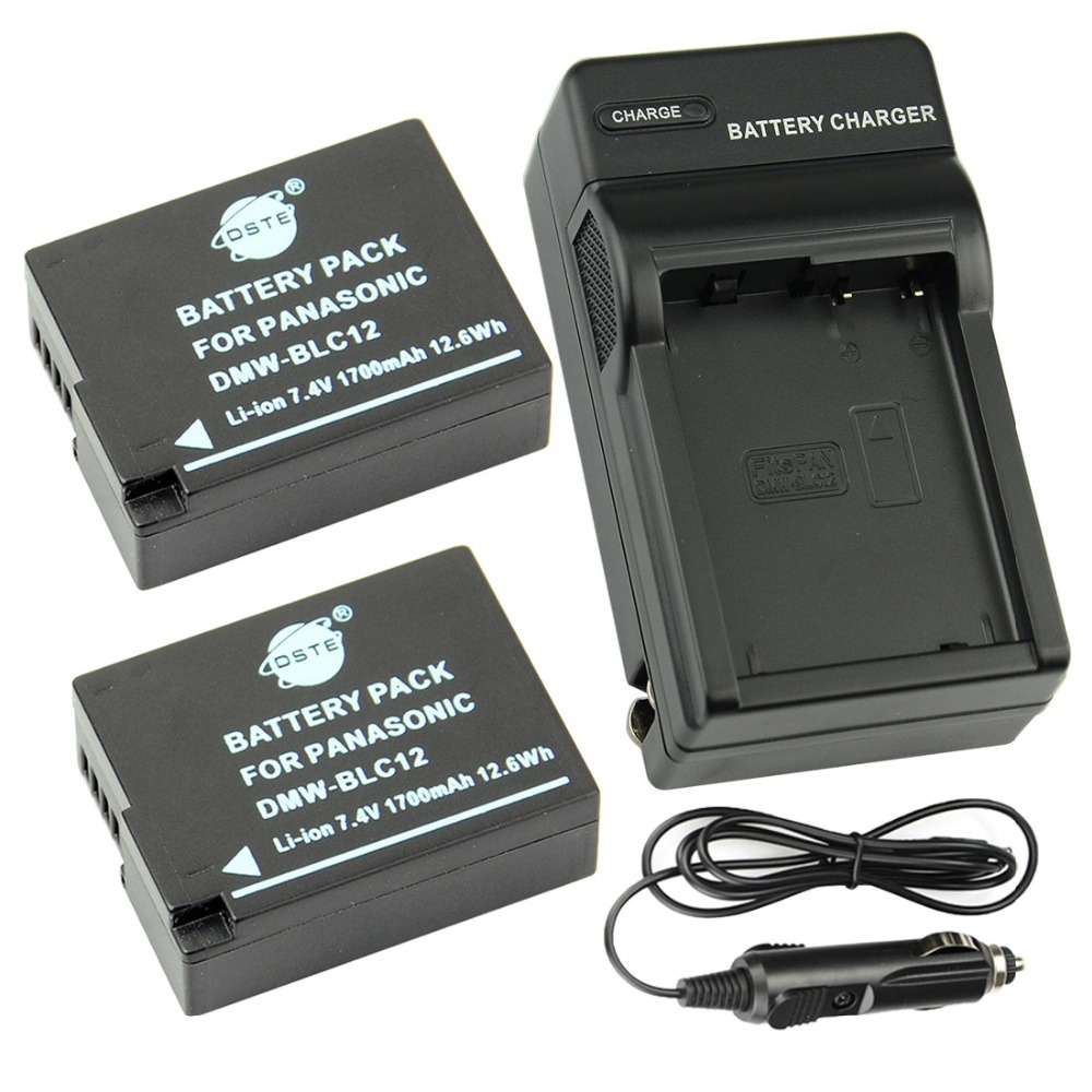 DSTE 2 Pcs 1700 mAh DMW-BLC12 Rechargeable Li-ion Battery + Charger For Panasonic DMC-GH2 DMC-GH2GK DMC-V-LUX4 Camera
