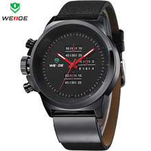 2014 moda WEIDE Mens reloj deportivo militar del ejército relojes japón del cuarzo del cuero genuino correa reloj 30 metros impermeabilizado