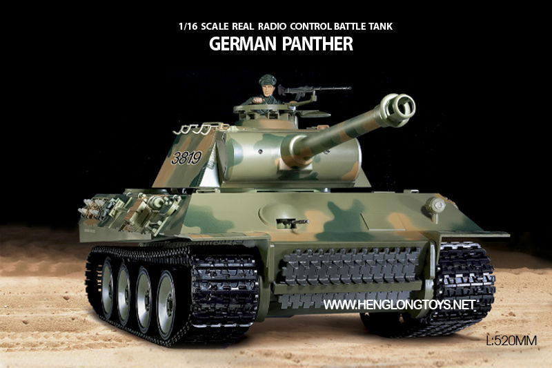 RC/Remote Control Tank HengLong 3819 German Panther tank model  Metal and Plastic 4xChannel Battle Bomb 52*24*20cm