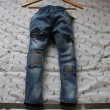 New Solid Pattern Kids Jeans Elastic Waist Casual Jeans High Quality Boys Pants Handsome Kids Pants Spring Boys Jeans