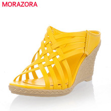 ladies slippers Gladiator high heels wedges sandals shoes women weaving TPR bottom comfortable lady shoes