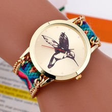 Hot selling Fashion National Weave DIY Birds Pattern Women Quartz Wristwatches Dress Watches Gold Plated Bracelets