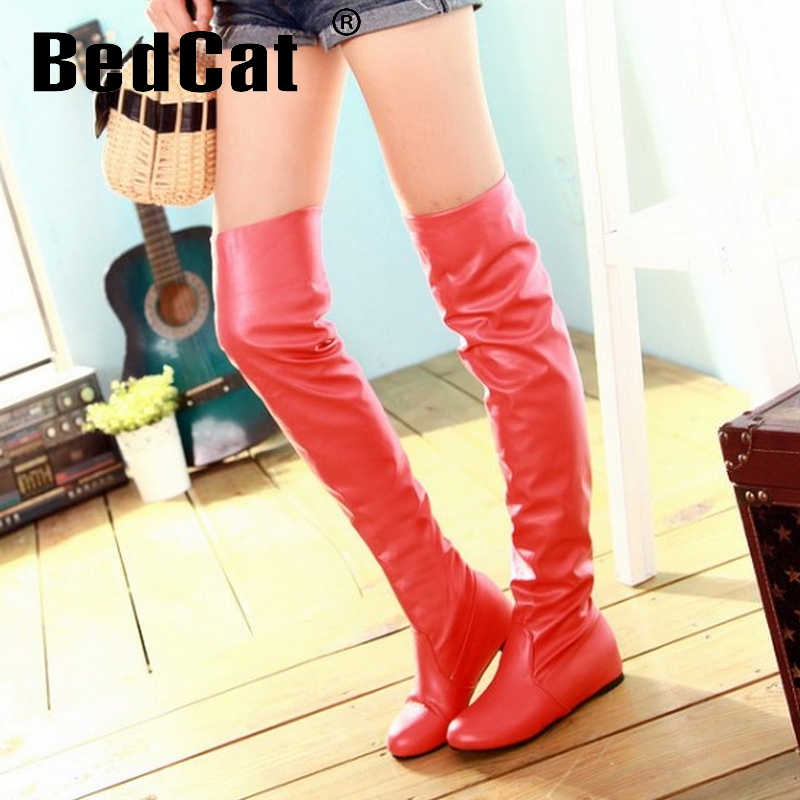 CooLcept Free shipping over knee high heel boots women snow wedge winter warm footwear shoes boot  P14979 EUR size 34-43