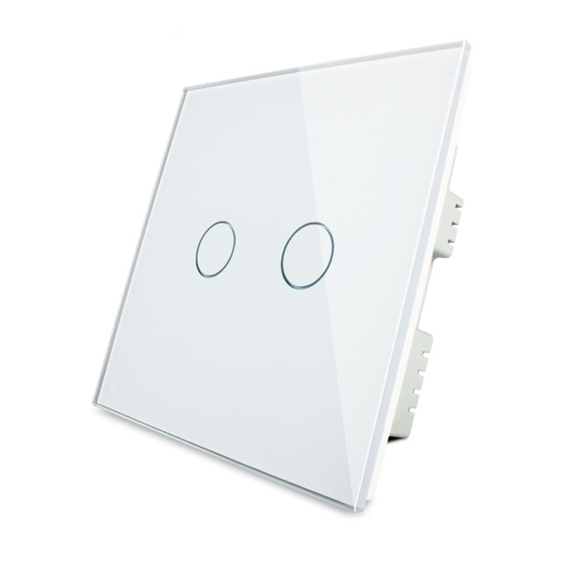 Livolo UK Standard Wall Switch, Luxury Crystal Glass Panel Touch Switch,,2 Gang 1 Way Light Switch For Smart Home