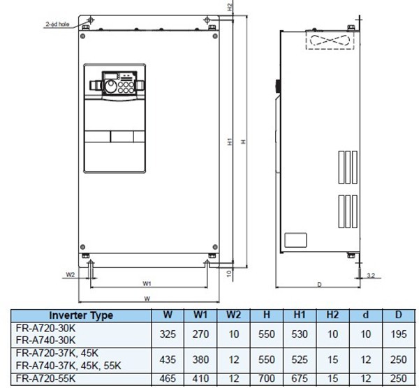 FR-A740-37K-CHT dimensions