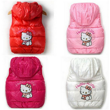 2015 children winter Outerwear Coats Hello Kitty Girls vest hooded vest Kids windbreaker Jacket 100% cotton coats baby warm vest