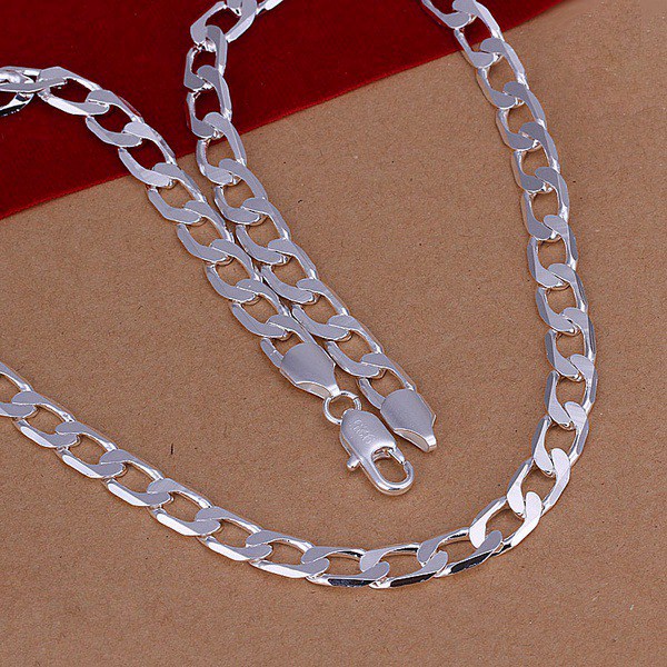 Mens 8M flat sideways silver plated Crystal Necklace Fashion Jewelry