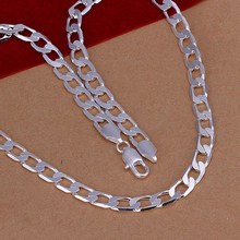 Mens 8M flat sideways 925 sterling silver Crystal Necklace Fashion Jewelry