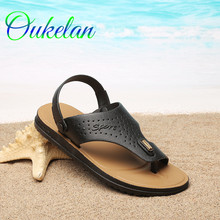 Wholesale Summer Korean Style Mens Brand PU Leather Casual Slipper Flip Flops Sandals Beach Shoes Black/Brown