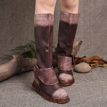 2015 Winter New Arrival Women Boots Platform Flat Heels Buckle Decoration Fur Genuine Leather High Boots