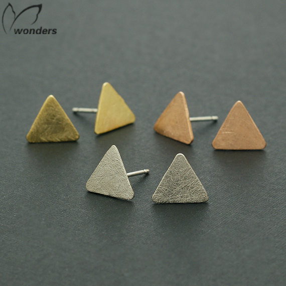 Personality fashion jewelry girl Simple Delicate gold stud Rose Gold Triangle Earrings men 