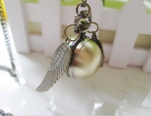 2015 new good quality fashion woman lady golden wing Harry Potter gold golden snitch pocket watch necklace hour 1pcs