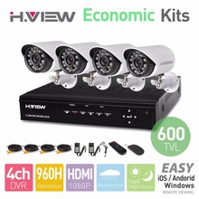 H View 4CH CCTV System 960H DVR HDMI 4PCS 600TVL IR Weatherproof Outdoor CCTV Camera Home