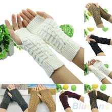 Winter Unisex Arm Warmer Elbow Long Fingerless Mitten Knitted Soft Gloves