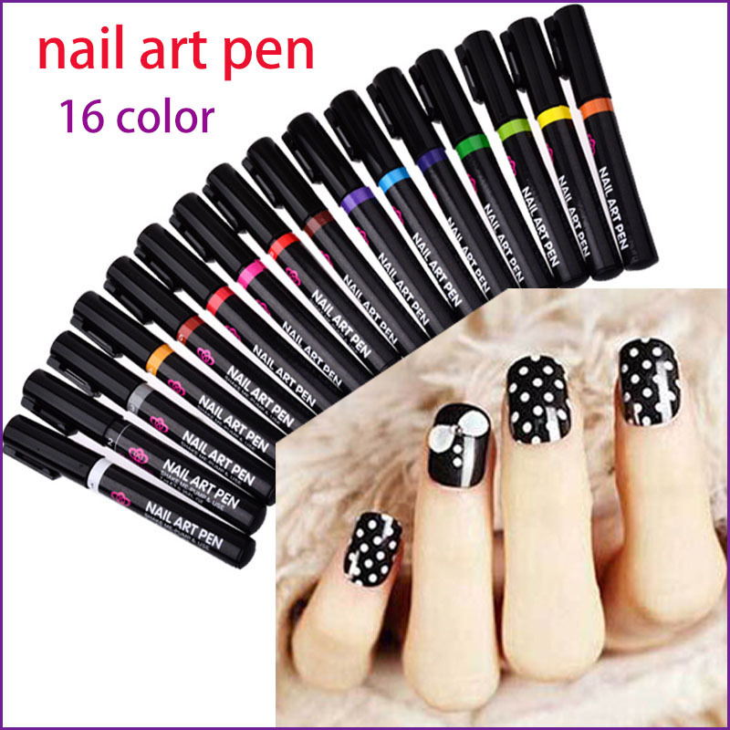 16 Colors Nail Art Pen for 3D Nail Art DIY Decoration Nail Polish Pen Set 3D Design Nail Beauty Tools Paint Pens E10080