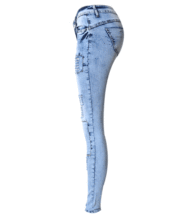 New Style Low Waist Sky Blue Patchwork Skinny Tights Women Pencil Jeans High Stretch Sexy Push