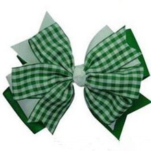 Tartan Plaid Hair Bow Hunter Green Red Ribbon Christmas Girls Baby Free Shipping