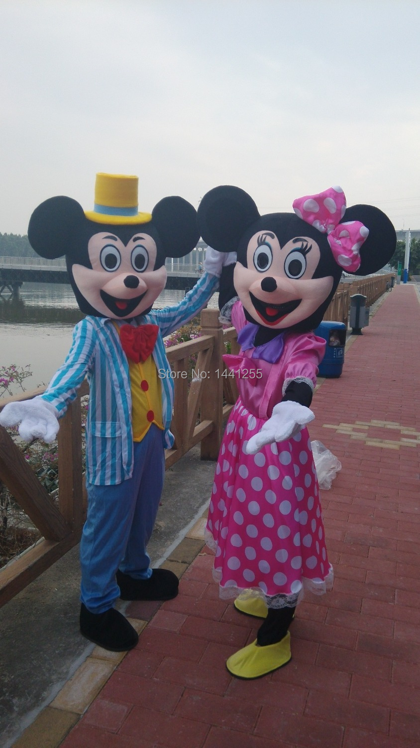 Pink Minnie and  blue  Mickey  Mascot costume Adult size Mascot costume Free shipping